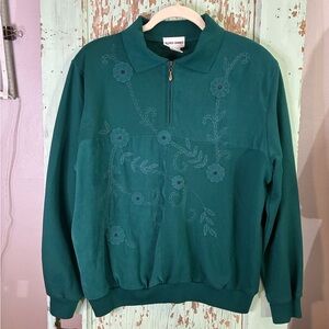 Women’s Alfred Dunner green floral embroidered quarter zip sweatshirt